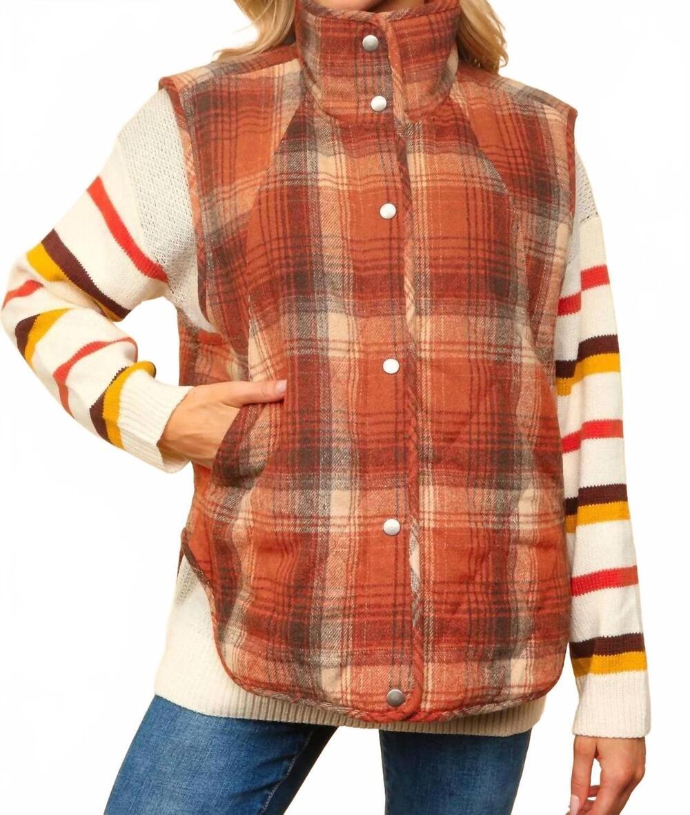 NEW HAPTICS perfect puffer vest in plaid